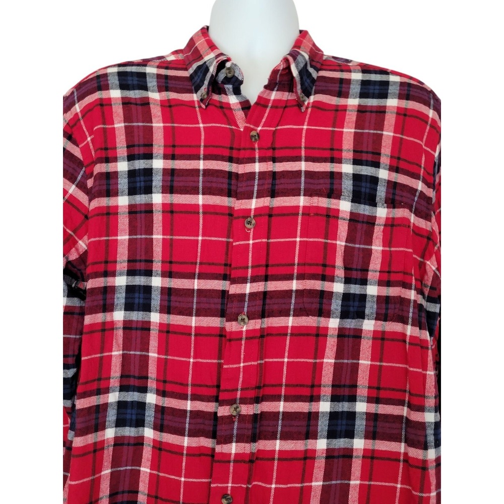 Saddlebred Mens Classic Fit Red Plaid Button-Down Shirt L 100% Cotton